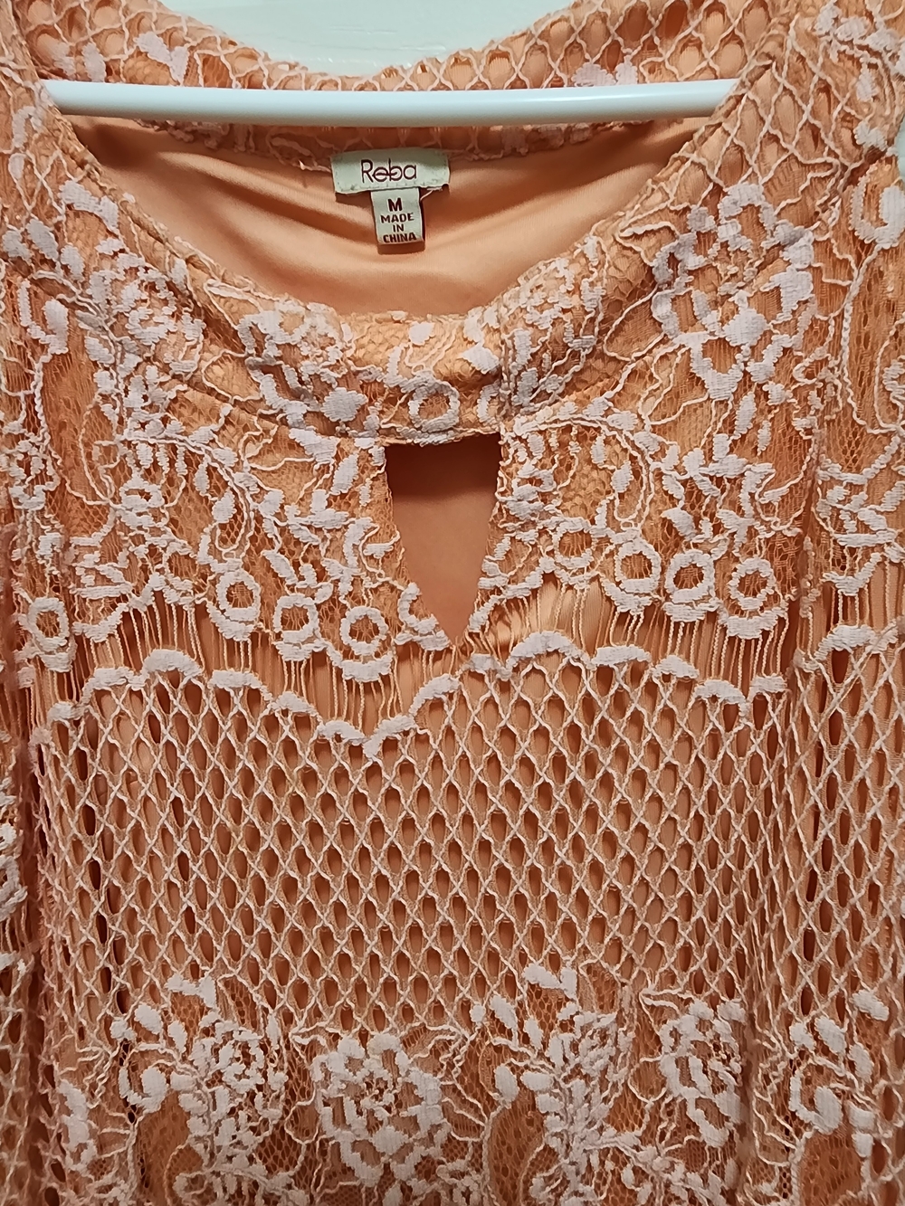 Reba Peach Lace Overlay Maxi Dress Size Medium Boho Sleeveless - Picture 3 of 12